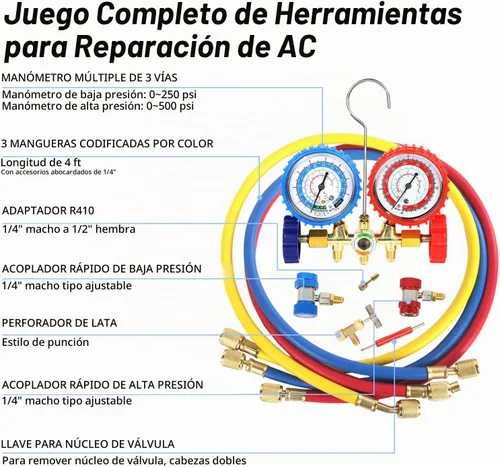 Vista 2 de PB Motor Tech - Juego de bomba de vacío y manómetro – Bomba de 4.5 CFM con manómetro de colector de latón, acopladores rápidos, adaptador 410
