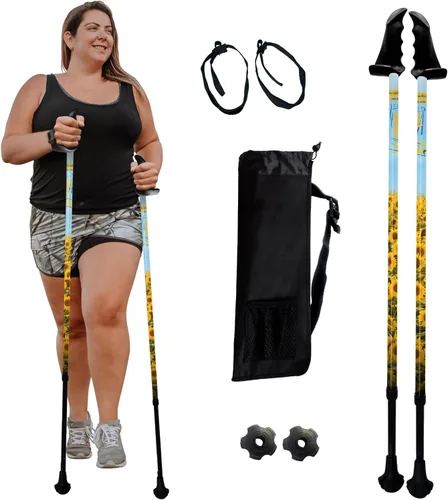 Vista 12 de York Nordic Bastones de senderismo motivadores grandes y altos para equilibrio y rehabilitación, 2 piezas, fuertes bloqueos de botón, patas de goma