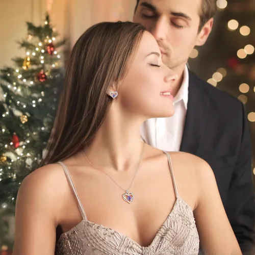 Vista 2 de CDE Forever Love - Collares con dije en forma de corazón, de plata de ley925 y con piedra de nacimiento y circonia para mujer, regalo de aniversario