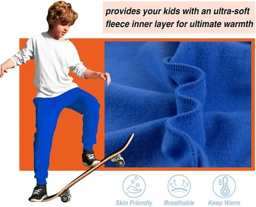 Vista 4 de JIAHONG Pantalones deportivos de forro polar para niños, pantalones deportivos suaves cepillados, pantalones casuales lisos para niños o niñas de 3