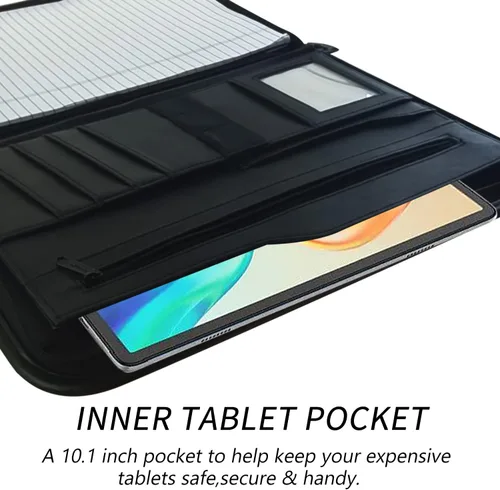 Vista 4 de Boczif Padfolio - Organizador de carpetas de cartera planificador de cuero para hombres y mujeres organizador de cuadernos de negocios con bolsillo
