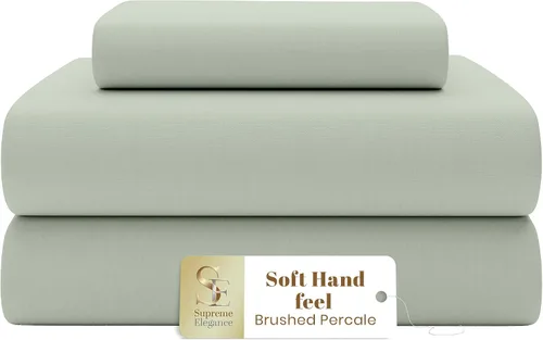 Vista 13 de SUPREME ELEGANCE Juego de sábanas de tamaño matrimonial, con tejido de percal cepillado resistente a las arrugas, color gris claro, sábanas