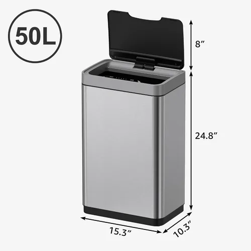 Vista 5 de Mbillion - Cubo de basura automático sin contacto de 15 galones con sensor de movimiento, cubos de basura inteligentes de acero inoxidable con tapa