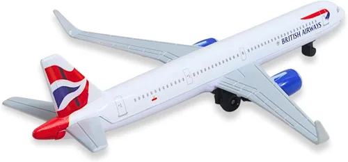 Vista 5 de Avión coleccionable de metal fundido a presión Daron British Airways A321 con diseño Union Jack, avión de juguete de línea única con piezas