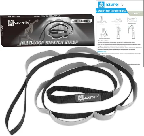 Vista 3 de A AZURELIFE Half-Elastic Stretch Straps with 11 Loops, Stretching Strap for Physical Therapy, Multi-Loop Yoga Strap Fitness Exercise Strap for Yoga