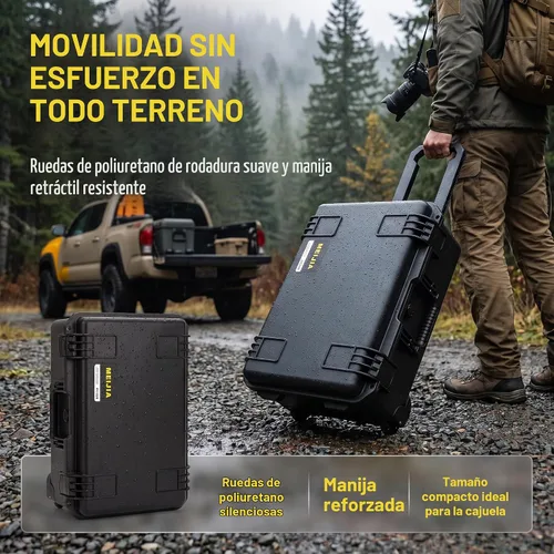 Vista 4 de MEIJIA - Funda rígida impermeable para cámara de alta calidad, funda protectora rígida con espuma de ajuste personalizable y ruedas, protección