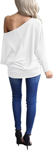 Vista 4 de Lacozy Suéter de punto de gran tamaño con hombros descubiertos para mujer, estilo casual, de manga larga