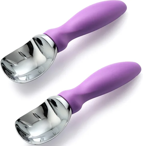 Vista 33 de Spring Chef - Cuchara para helado rosa de alta resistencia con mango suave, cuchara profesional para helado, cuchara de metal para masa de galletas