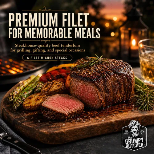 Vista 6 de Grumpy Butcher - Filetes de filete grande Mignon, paquete de 6 (8 onzas cada uno) – Filete de lomo de ternera tamaño Prime Steakhouse – Para entrega