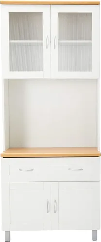 Vista 3 de HODEDAH IMPORT - Armario de cocina alto con espacio cerrado superior e inferior, 1 cajón, gran espacio abierto para microondas en color blanco