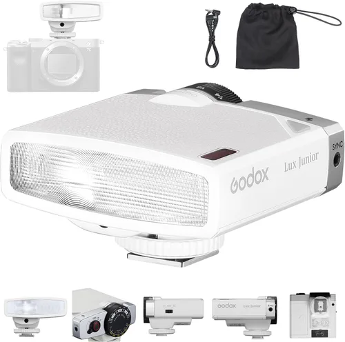 Vista 10 de Godox Lux Junior Retro Cámara Flash con puertos de sincronización de PC (negro, 4.6 onzas) GN12, 1/1-1/64 Flash Power, Auto&Manual Modes