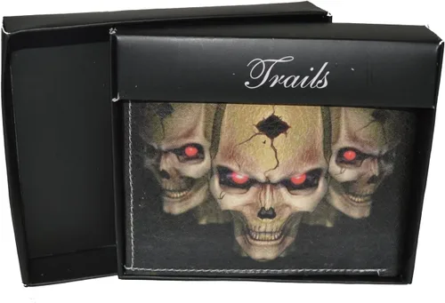 Vista 6 de Leatherboss Billetera con diseño de calavera para hombre, con caja de regalo, Multi color, 4.5" X 3.5", Cartera plegable