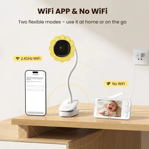Vista 3 de ieGeek Baby Monitor with Camera and Audio,No WiFi 5”Screen&2.4G WiFi App White