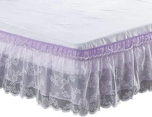 Vista 11 de Falda de cama de encaje envolvente Falda de cama con volantes Cubierta de polvo Funda de cama con volantes