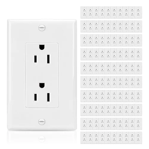Vista 8 de ThunderWay Toma de corriente decoradora con placa de pared, toma eléctrica no resistente a manipulaciones, 15 amperios/125 V, autoconectada