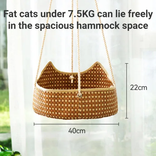 Vista 4 de Hamaca de ratán para gatos, cesta colgante de verano para balcón, cama de gato, nido de sol, jaula, suministros para mascotas