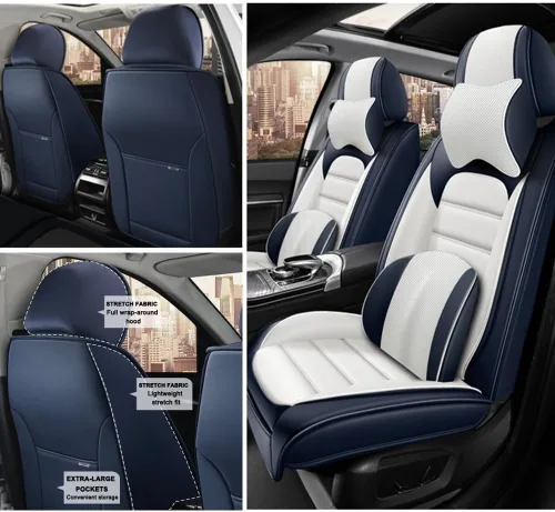Vista 30 de 5 fundas de asiento para Chevy Aveo 2005-2023, fundas de asiento de automóvil de cuero, impermeables, antideslizantes, suaves, cómodas fundas