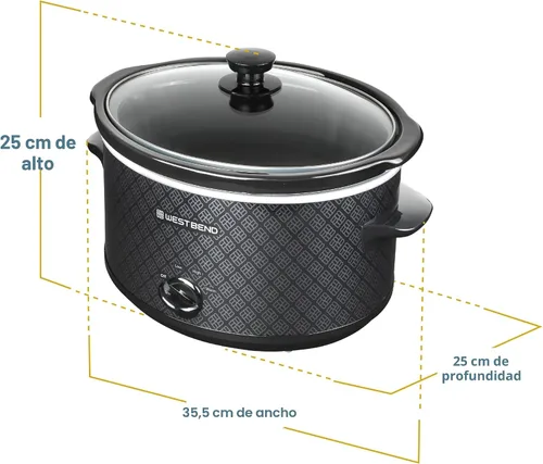 Vista 8 de Olla de cocción lenta West Bend de 4 cuartos manual estilo cerámica con olla de cerámica ovalada apta para lavavajillas y tapa de vidrio, dos Negro