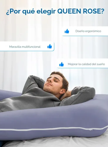 Vista 7 de QUEEN ROSE - Almohadas corporales refrescantes para embarazo, sedosas, en forma de U, tamaño de 55 pulgadas, para dormir, alivio del dolor de Azul