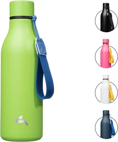 Vista 51 de Konokyo Botella de agua aislada con correa, botella de agua de acero inoxidable de 18 onzas de doble pared con aislamiento al vacío, frasco de Verde