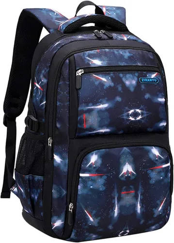 Vista 13 de Mochila JiaYou con patrón espacial de la galaxia para niños, primaria, escuela media, mochila de día para hombres, mochila para portátil