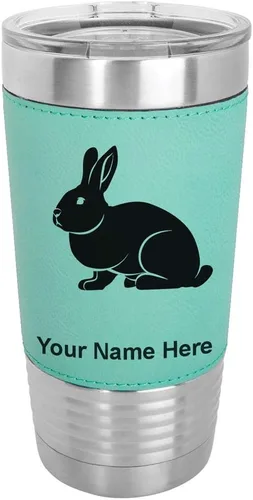 Vista 18 de LaserGram Personalized 20oz Tumbler, Rabbit (Baseball Style) Engraved Gift, Faux Leather Wrap, Vacuum Insulated Stainless Steel, Laser Engraved