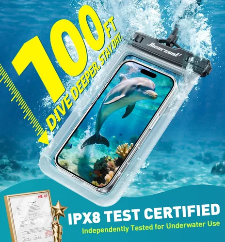 Vista 20 de Hiearcool Funda impermeable IPX8 para iPhone 17/16/15/14 Pro Max, bolsa seca para teléfono celular para artículos esenciales de playa y crucero