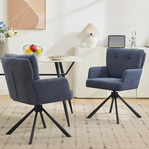 Vista 19 de WUTUTUEE Silla de comedor de piel sintética, moderna, cómoda, giratoria, silla de comedor tapizada con respaldo medio, silla de escritorio sin