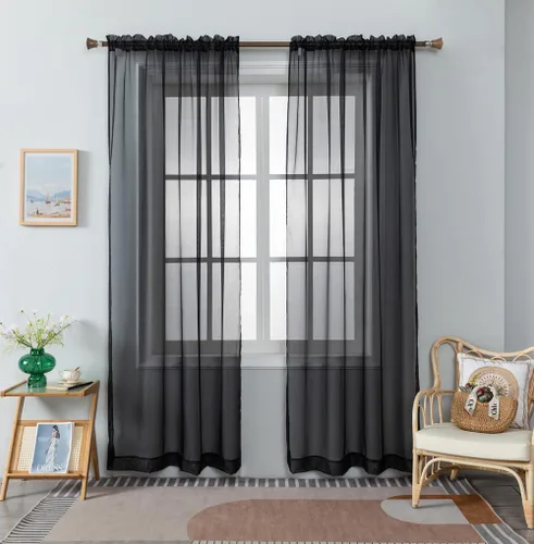 Vista 14 de WPM - Cortinas traslúcidas de color beige de 60 pulgadas de ancho x 95 pulgadas de largo, 2 paneles tratamiento de ventana para sala de estar