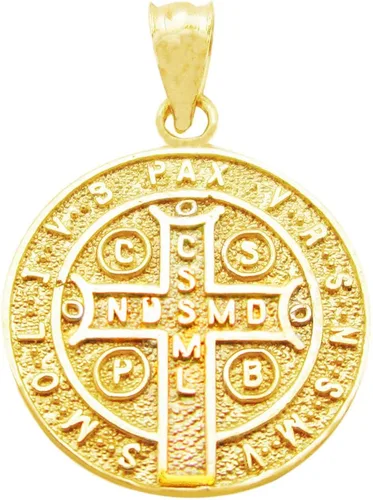 Vista 2 de Colgante de oro amarillo de 10 quilates con medalla de San Benito de Nursia, pequeño, Oro amarillo, Sin piedra