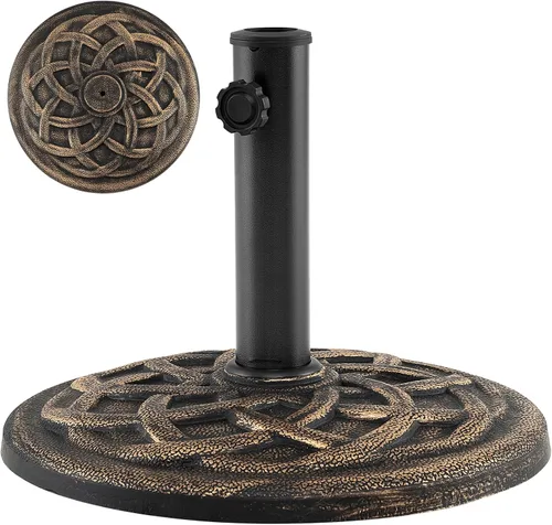 Vista 17 de Tangkula Base de sombrilla de patio de 49 libras, soporte de sombrilla de 20.5 pulgadas con diseño de ratán, perilla ajustable, soporte redondo