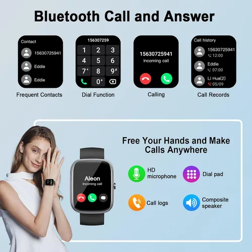 Vista 3 de Reloj inteligente para hombres y mujeres (respuesta/hacer llamadas), reloj inteligente con pantalla HD de 1.91 pulgadas, monitor de ritmo