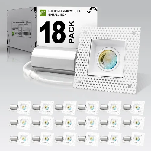 Vista 10 de ASD - Lámpara de techo empotrable LED sin bordes de 2 pulgadas, descendente sin lata con caja de conexiones, 5CCT seleccionable 2700K-5000K, 8W 636