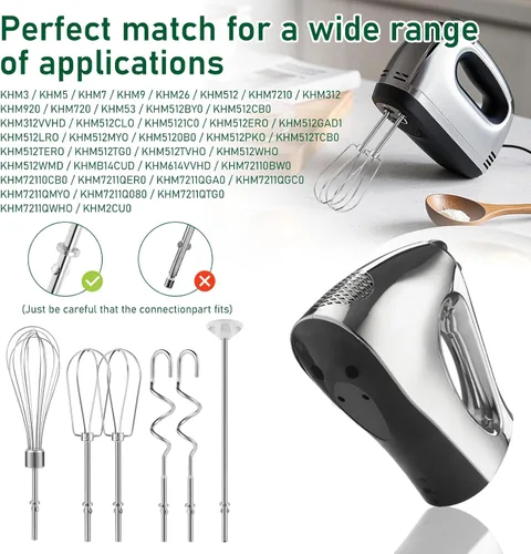 Vista 6 de Accesorios para batidora de mano, ganchos de masa y batidor, varilla de mezcla, accesorios de batidora de mano de acero inoxidable compatibles