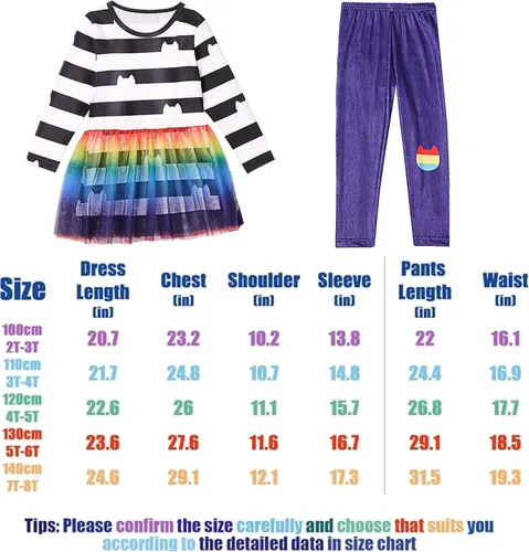 Vista 6 de SHELOVESIT Traje de cumpleaños de gato arcoíris para niñas, disfraz de casa de muñecas con tutú de arco iris para fiesta de disfraces de Halloween