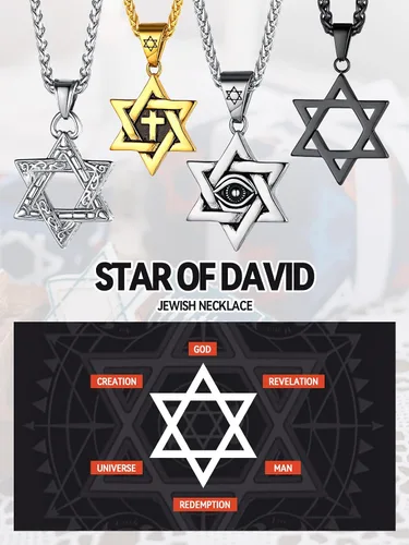 Vista 2 de FaithHeart David of Star Collar para hombres y mujeres, collar con colgante de estrella judía, acero inoxidable, amuleto hebreo, caja de regalo