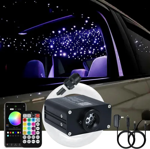 Vista 10 de AKEPO Kit de Luces de Fibra Óptica Twinkle Meteor APP de Tamaño Pequeño 16W, Estrella Fugaz+RGBW Activado por Música 550pcs 0.03in/0.75mm 9.8ft/3m