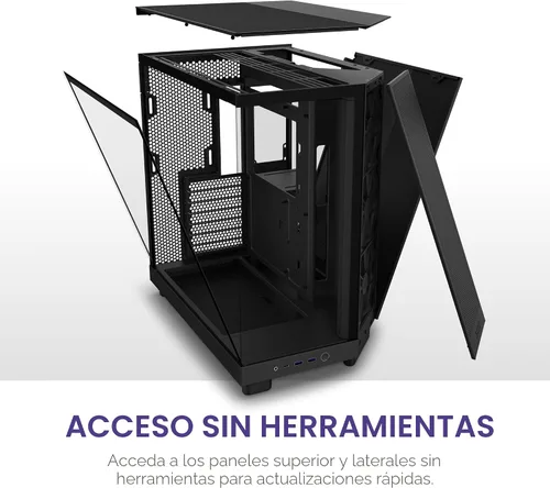 Vista 7 de NZXT H6 Flow CC-H61FB-01 Carcasa compacta de doble cámara de torre media con flujo de aire Paneles de vidrio panorámicos Paneles de flujo