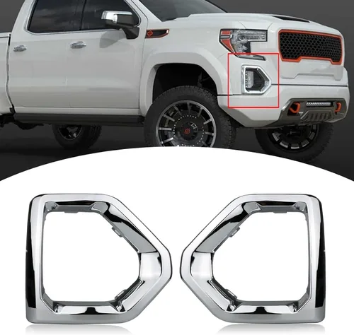 Vista 7 de 1 par de cubierta de bisel de luz antiniebla delantera, repuesto exterior compatible con GMC Sierra 1500 de 4 puertas 2019-2021 Denali SLT AT4 Marco