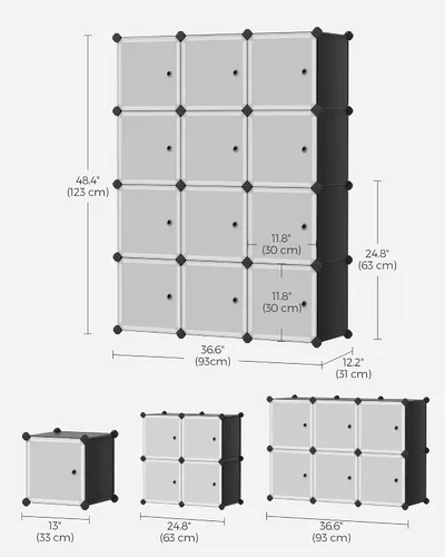 Vista 3 de SONGMICS Organizador de almacenamiento de cubos, estantes de almacenamiento de armario de 12 cubos, estantería modular, color negro ULPC34HV1