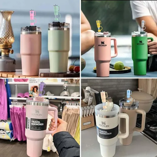 Vista 4 de AIERSA 10 Tapas de Cobertura para Pajita para Vaso Stanley, Tapa de Pajita de Silicona Compatible con Vaso Stanley de 30 y 40 Oz con Asa