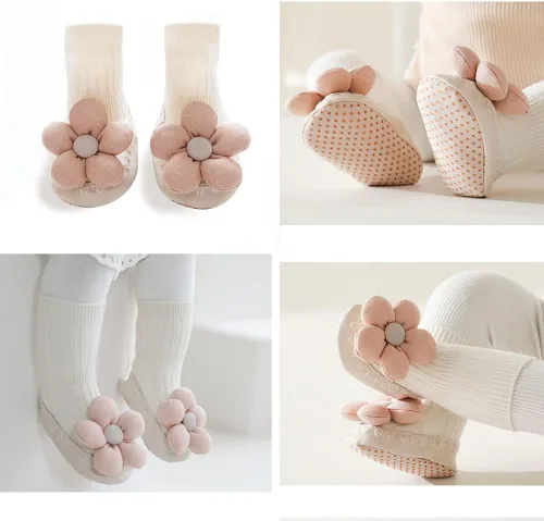 Vista 5 de SUITBOY Baby Girl Socks Look Like Shoe Toddler Ant-slip Socks with Grips Baby Long Socks with Cute Bows Floor Shoes Socks