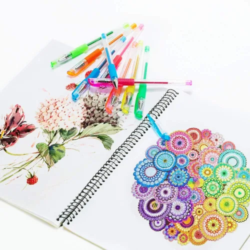 Vista 5 de Bolígrafo de gel con brillo con punta fina, con 40% más de tinta, para libros para colorear de adultos, dibujar y garabatear (24 colores)
