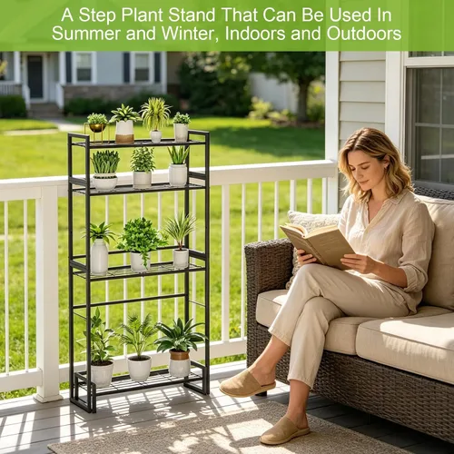 Vista 8 de VyGrow Soporte para plantas, soporte apilable para plantas de 4 niveles, estante escalable resistente para plantas altas para interiores y negro