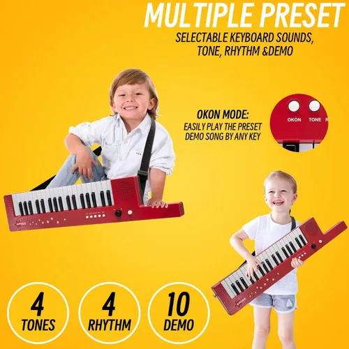 Vista 4 de Teclado de Piano Portátil de 37 Teclas, Juguetes Electrónicos de Karaoke Keytar con Micrófono y Correa de Transporte, 4 Tonos, 4 Ritmos, 10