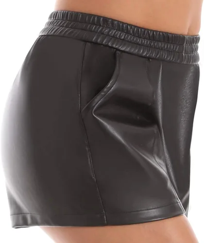 Vista 4 de Everbellus Pantalones cortos sueltos con cintura elástica y bolsillos para mujer, Negro