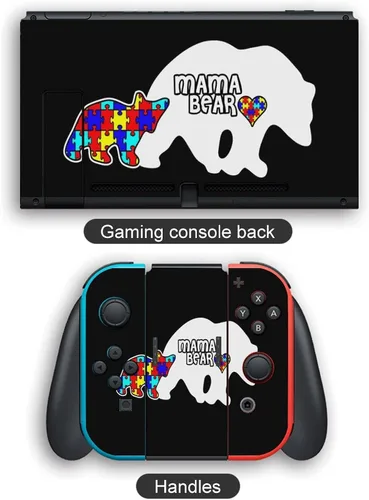 Vista 3 de Funny Mama Bear Autism Awareness Skin Cover Stickers Funny Graphic Protective Film Full Set Compatible with for Switch
