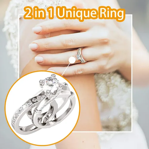 Vista 2 de Juego de anillos de diamante para mujer juego de anillos de combinación creativa 2 en 1 con circonita y anillo de moda versátil para boda compromiso