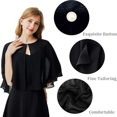 Vista 5 de Ciormis Chiffon Capelets Cape Soft Shrug Shawl Wrap for Women Wedding Evening Dress Cover Up