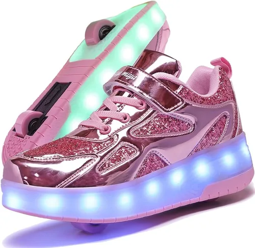 Vista 11 de Zapatos para niños con ruedas - 4 en 1 Zapatos con ruedas iluminados con luces LED recargables por USB para regalos de Navidad y escuela